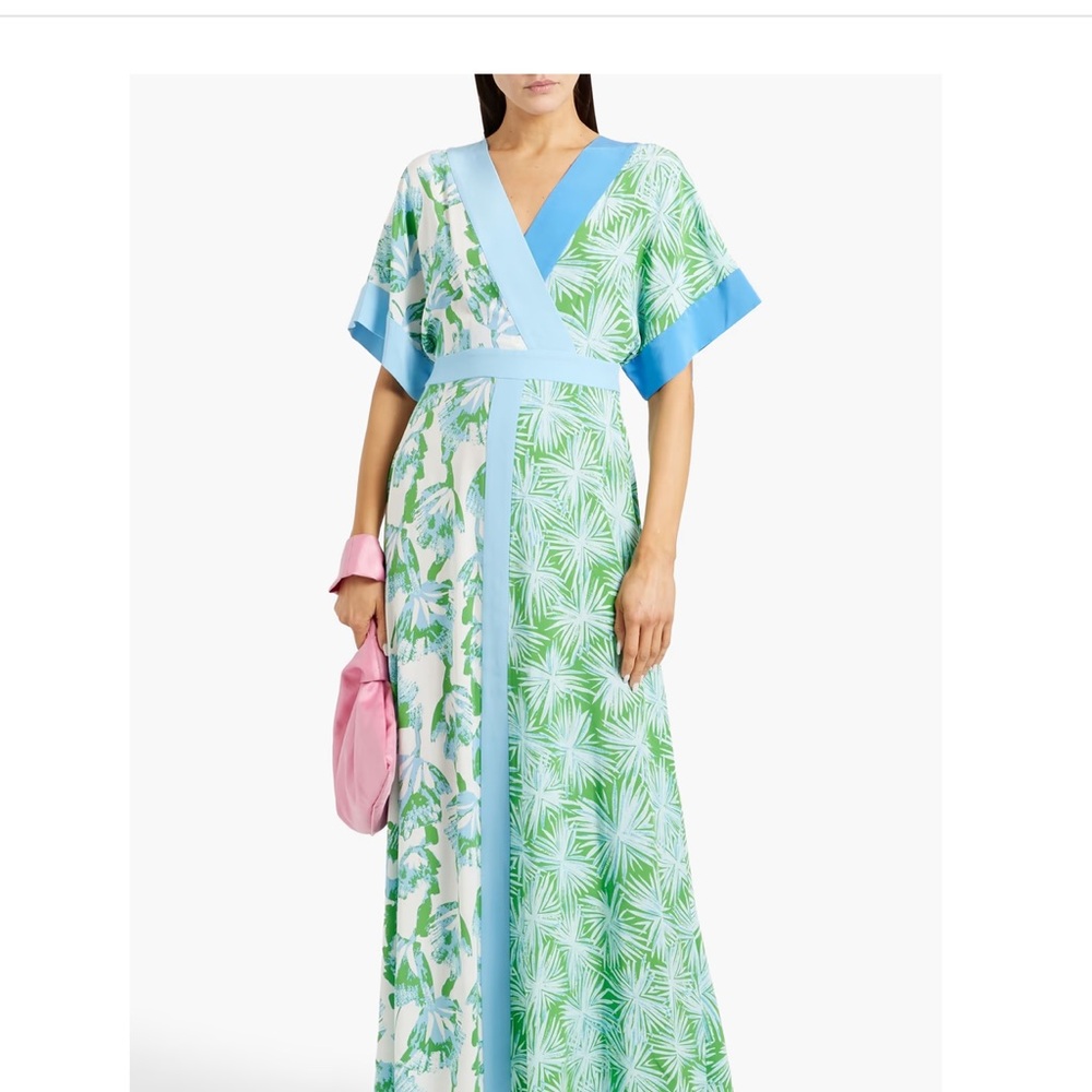 Diane Von Furstenberg Green and Blue Patterned Dress